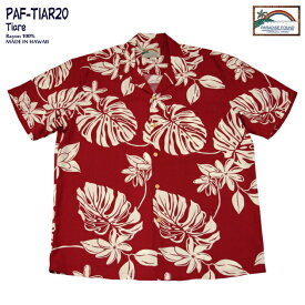 アロハシャツ｜パラダイスファウンド（PARADISE FOUND）｜PAF-TIAR20 Tiare（ティアレ）｜レッド｜メンズ｜レーヨン100％（Rayon100％）｜開襟（オープンカラー）｜フルオープン｜半袖｜アロハタワー（アロハシャツ販売）