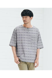 メンズ ikka イッカ 5分袖 ワンボタン シャツ T アンサンブル tシャツ グレンチェック チェック 柄 ドライ インナー タンクトップ ゆったり S M L LL XL カジュアル ネイビー グリーン