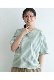 コットンUSAバックシャンプルオーバー | ikka イッカ レディース カットソー 半袖Tシャツ 夏 ボーダー USAコットン カジュアル オフホワイト グレー グリーン ネイビー S M L