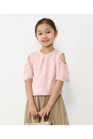 USAコットン メロー肩開きTシャツ（120~160cm）| ikka イッカ 子供服 ジュニア 女の子 トップス カットソー オフショル風 綿100% 無地 フェミニン 夏 ネイビー ピンク