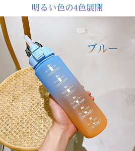 ウォーターボトル 1000ml 水筒 1L 目盛り付き 水筒 1リットル ウォーターボトル タイムマーカー 携帯便利 漏れ防止 子供 キッズ 目盛り 大容量 軽量 直飲み 女の子 グラデーション おしゃれ ス