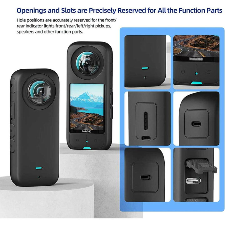 Insta360 X3 本体とレンズカバーとマイク端子