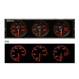 Defi デフィ DF14404 DIN-Gauge 3連メーター 温度計2個、圧力計1個 黒文字板 指針色：赤 目盛り色：アンバーレッド 夜間照明色：アンバーレッド ディンゲージ