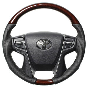REAL レアル H30-BRW-BK ステアリング ラウンドシェイプ 56ブラウンウッド ブラックステッチ ヴェルファイア (30系)、アルファード (30系)、クラウンアスリート (210系) 、ランドクルーザープラド (1