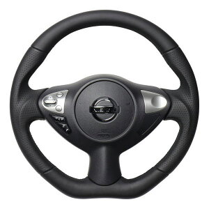 REAL レアル NSB-LPB-BK ステアリング Dシェイプ オールレザー ブラックユーロステッチ ジューク (F15)、フェアレディZ (Z34)