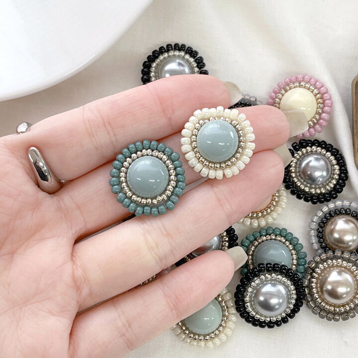 楽天市場】ビーズ刺繍 アクリル カボション【2個入】ラウンド フェルト 