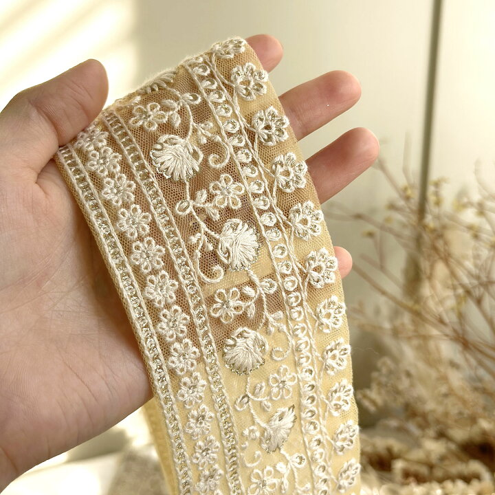 楽天市場】小花柄 ラメ インド刺繍リボン【50cm入】インド 刺繍リボン 