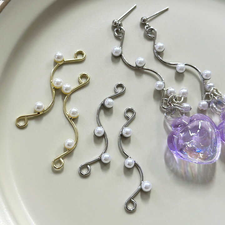 楽天市場】両カン付き うねり パール コネクター【4個入】ロングピアス 
