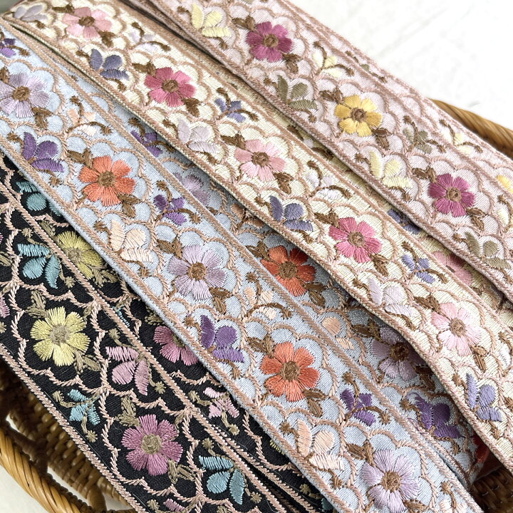 楽天市場】幅3cm インド刺繍リボン 【50cm入】 幅30 パステル くすみ 