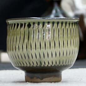 酒器 小鹿田焼 黒木昌伸窯 ぐい呑 70cc 飛び鉋 緑