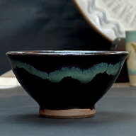 薩摩焼 和食器 龍門司焼 茶碗 中 12cm 黒釉青流