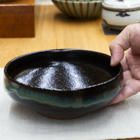 和食器 龍門司焼 大鉢 17cm 黒釉青流