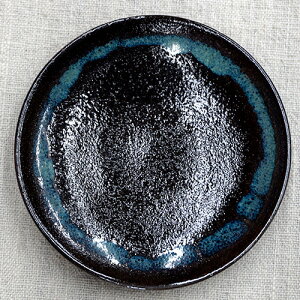 和食器 龍門司焼 中皿 15cm 黒釉青流