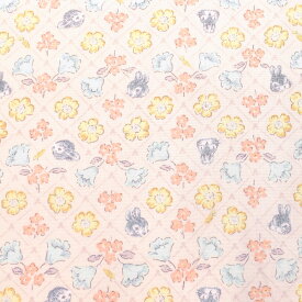 うさぎと花の格子　ブロード生地　 AP45201-3　コスモ　(50cm以上10cm単位切り売り)　［在庫限り］
