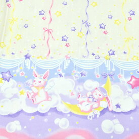 ゆめかわリボンとうさぎ　オックス生地　AP45205-1　コスモ　(50cm以上10cm単位切り売り)