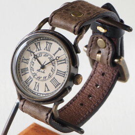ARKRAFT（アークラフト）手作り腕時計“Marvin Large” ローマ数字 プレミアムストラップ [AR-C-015-RO] 時計作家 新木秀和 ハンドメイド ウォッチ ハンドメイド腕時計 手作り時計 本革ベルト 手描き スタンプ 真鍮 クオーツ アナログ 日本製 国産
