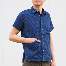 graphzero（グラフゼロ） ヘムポケットシャツ 半袖 インディゴ 抜染 ドット メンズ [GZ-HMPKS-3104-DOT-MENS] 岡山 倉敷 児島 ジーンズ デニム ブランド 半袖シャツ 児島製 カジュアル コットン 綿100％ XS S M L XL 日本製　水玉