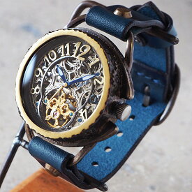 KINO（キノ） 手作り腕時計 自動巻き 裏スケルトン アラベスク 真鍮 [K-16] 時計作家 木野内芳祐 機械式ハンドメイド ウォッチ ハンドメイド腕時計 両面スケルトン メンズ レディース イタリア牛革 真鍮 カジュアル 日本製