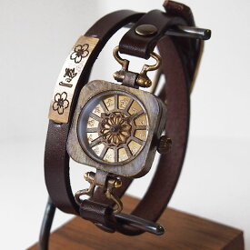 KS（ケーエス） 手作り腕時計 “和時計−扇流(おうぎながし)” レディース[KS-WA-08] JHA 篠原康治 ハンドメイド ウォッチ ハンドメイド腕時計 手作り時計 本革ベルト 真鍮 アンティーク調 和風 和柄 クオーツ レトロ アナログ 日本製 国産