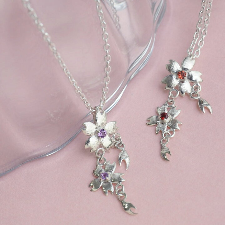 楽天市場】【2種】エス 桜ネックレス シルバー925 石入り 桜2つタイプ 