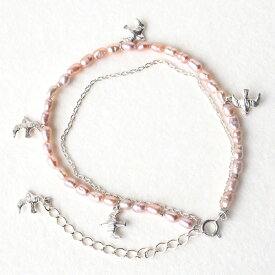 sasakihitomi（ササキヒトミ） わたりどりブレスレット レディース [No-028] アクセサリー 作家 佐々木ひとみ 手作り ハンドメイド ジュエリー パール シルバー925 真珠 華奢 繊細 ピンク 鳥 とり シンプル フェミニン 女性 かわいい おしゃれ キレイめ 2連 日本製 国産