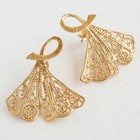 sasakihitomi（ササキヒトミ） いちょうピアス L 18金コーティング 両耳セット レディース [No-049L] アクセサリー 作家 佐々木ひとみ 手作り ハンドメイド イチョウ 木の葉 アンティーク調 18KGP チタンポスト ボタニカル 上品 日本製 おしゃれ シンプル かわいい 国産