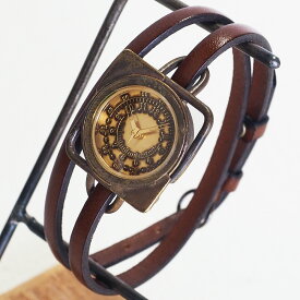 vie（ヴィー） 手作り腕時計 “square antique -スクエア アンティーク-” 2重ベルト レディース [WB-031-W-BELT] ハンドメイド腕時計 アンティーク調 ブレスレット アンティーク調 イタリアンレザー 栃木レザー 本革ベルト シンプル レトロ 時計工房ブランド 日本製