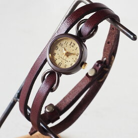 vie（ヴィー） 手作り腕時計 “collon brass -コロン ブラス-” 2重ベルト レディース [WB-066-W-BELT] ハンドメイド腕時計 アンティーク調 ブレスレット アンティーク調 イタリアンレザー 栃木レザー 本革ベルト シンプル レトロ 時計工房ブランド 日本製