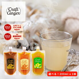＼3種類から選べる／ クラフト ジンジャーシロップ 200ml × 3 【パウチタイプ】簡易包装 送料無料 国産 無添加 選べる 生姜シロップ craft ginger シロップ ジンジャーエール 生姜湯 しょうが湯 ゆず湯 温活 生姜 柚子 メール便