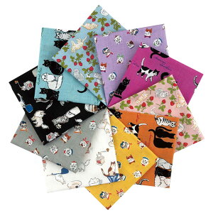 【 生地 カットクロスセット 】 コットン カットクロス 生地セット ネコのあそびば 10枚セット| 布 ソーイング カットクロス プリント おしゃれ 手作り マスク 手芸 生地 はぎれ 手芸用 パ