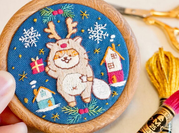 楽天市場】クリスマスネコ刺繍キット トナカイネコ 手刺繍飾り【3,980 