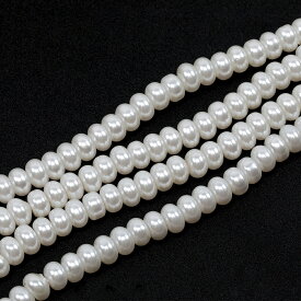 即日発送！ガラス連ビーズ パール調ビーズ ボタン型パールビーズ ホワイトカラー 光沢感 約4×7mm (約160ヶ)