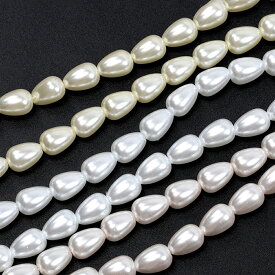 即日発送！ガラス連ビーズ パール調ビーズ 雫型 しずく型パールビーズ 艶感あり ホワイト ピンク ベージュ 約8×11mm (約70ヶ)