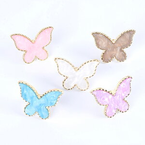 即日発送!天然石風プレート 蝶型 リング付き ネイルプレート ジェルネイルパレット アクセサリートレイ 31×41mm ゴールド(1ヶ)