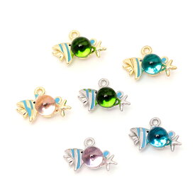 即日発送！マリンチャーム 熱帯魚モチーフ 海の生き物チャーム ガラスストーン付き さかなチャーム 1カン 約11×16mm (2ヶ)