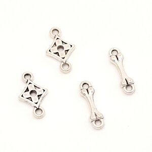 即日発送!メタルコネクターチャーム ジョイントパーツ 接続金具 上下2カン付き フラワー 骨型 2種類 (6ヶ)
