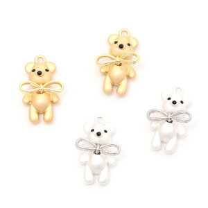 即日発送!メタルチャーム 合金製 くま テディベア 熊 リボン アニマル 動物 約13×21mm(2ヶ)