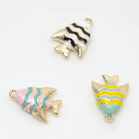 即日発送！エポチャーム ストライプ 縞々 さかな 熱帯魚 海 マリンチャーム メタルチャーム 約12×17mm（2ヶ）