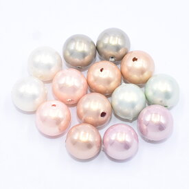 即日発送！パール調ビーズ パステルカラー プラスチック製 丸玉 縦穴B 10mm（15ヶ）