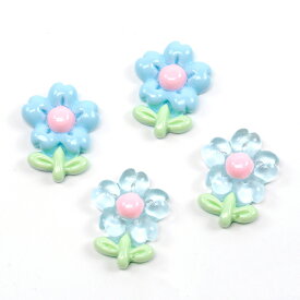 即日発送！フラワー貼付けパーツ 樹脂製 花型デコパーツ 青い1輪花パーツ 樹脂貼付けパーツ 全2種 約17×22mm(15ヶ)