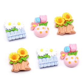 即日発送！樹脂貼付けパーツ チューリップ ひまわり 菊 フラワー カボション デコパーツ 貼り付けパーツ 全3種（15ヶ）