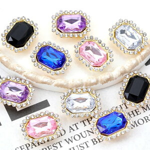 即日発送!ビジューセンターパーツ ビジューパーツ アクリル製 台座付き 貼付け スクエア型 ゴールド 15×19mm(20ヶ)