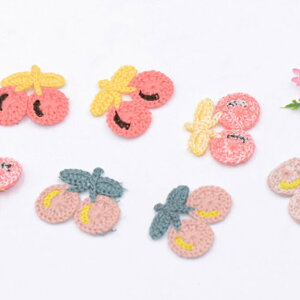 即日発送!刺繍アップリケ 刺繍ワッペン チェリーモチーフ 26×30mm(10ヶ)