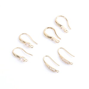 即日発送!高品質フックピアス 全3種 ジルコニア付き ゴールド(2ヶ)