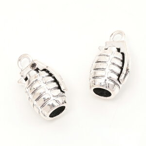 即日発送!銀古美チャーム アンティークシルバー調チャーム 手榴弾モチーフ 武器チャーム 1カン付き 約13×22mm (4ヶ)