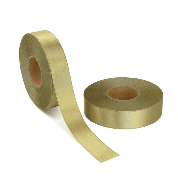 楽天市場】両面サテン ダブルサテン リボン 25mm オリーブゴールド 1  