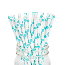 ペーパーストロー 紙ストロー [ベビーブルー ドット] 25本入 / Paper Straws Baby Blue Polka Dot 25pcs