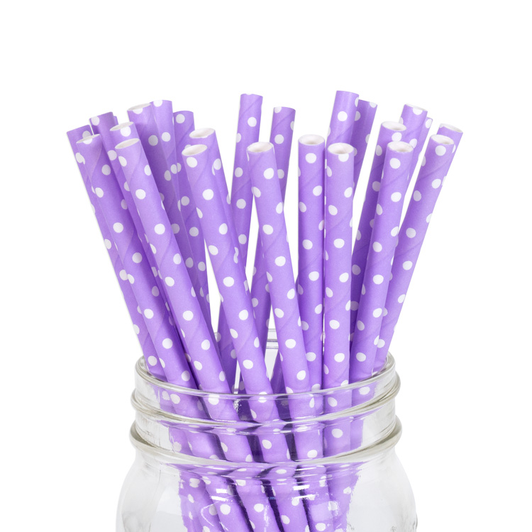 ペーパーストロー 紙ストロー [ラベンダー ミニドット] 25本入   Paper Straws Lavender Mini Polka Dot 25pcs