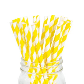 ペーパーストロー 紙ストロー [イエロー ストライプ] 25本入 / Paper Straws Yellow Stripe 25pcs