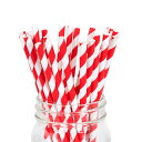 ペーパーストロー 紙ストロー [レッド ストライプ] 25本入 / Paper Straws Red Stripe 25pcs